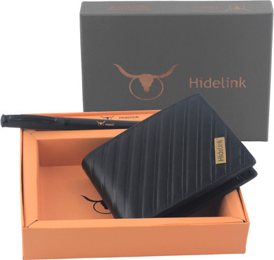 

Hidelink Men Black Genuine Leather Wallet(9 Card Slots)
