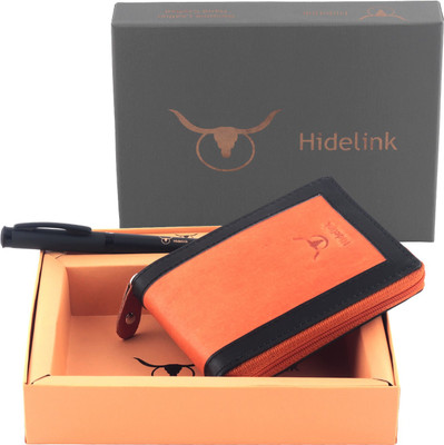 

Hidelink Men Orange Genuine Leather Wallet(9 Card Slots)