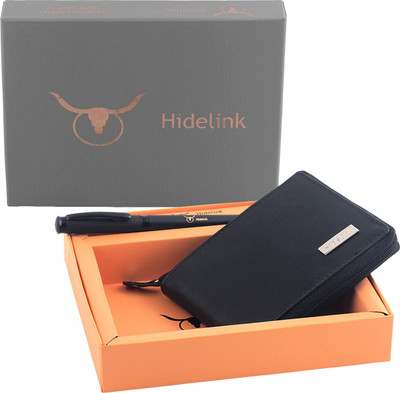

Hidelink Men Black Genuine Leather Wallet(9 Card Slots)