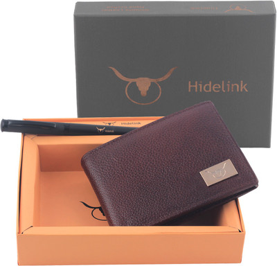 

Hidelink Men Brown Genuine Leather Wallet(9 Card Slots)