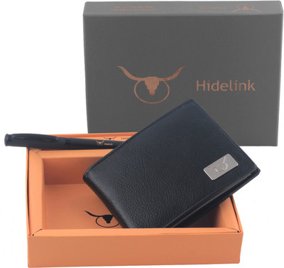 

Hidelink Men Black Genuine Leather Wallet(9 Card Slots)