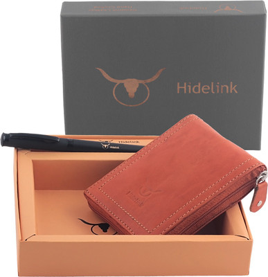 

Hidelink Men Casual, Trendy Pink Genuine Leather Wallet(8 Card Slots), Brown
