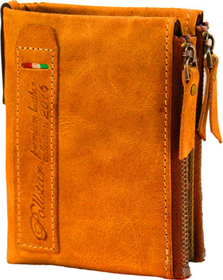 

POLLSTAR Men Orange Genuine Leather Wallet(4 Card Slots)