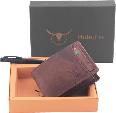 

Hidelink Men Brown Genuine Leather Wallet(9 Card Slots)
