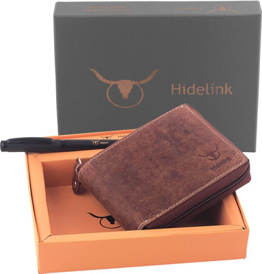 

Hidelink Men Casual Brown Genuine Leather Wallet(9 Card Slots)