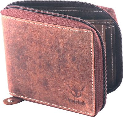 

Hidelink Men Brown Genuine Leather Wallet(9 Card Slots)