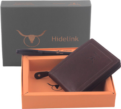 

Hidelink Men Brown Genuine Leather Wallet(9 Card Slots)