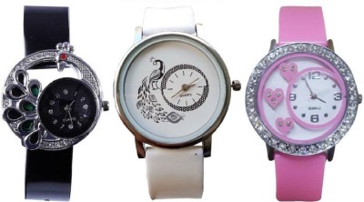 PMAX PEACOCK BLACK AND GLORY WHITE,PINK FANCY COLLATION FOR GIRLS Watch  - For Women   Watches  (PMAX)