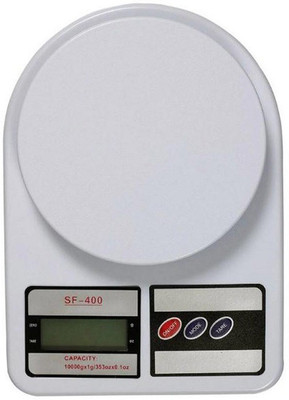 R Dabhi Weighing Machine For Kitchen With LED Light, Digital Electronic Weight Scale 10 Kg SF400 Multipurpose Personal Use Weighing Scale(White) available at flipkart for Rs.399