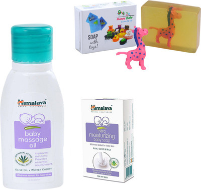 Himalaya Herbals Baby Massage Oil (50ml)+Himalaya Gentle Baby Soap (25g) With Happy baby Luxurious Kids Soap With Toy (100gm)(Clear) available at flipkart for Rs.148