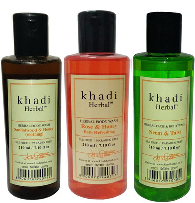 

Khadi Herbal Sandalwood, Rose & Neem Tulsi Body wash (SLS/PARABEN FREE)(630 ml, Pack of 3)