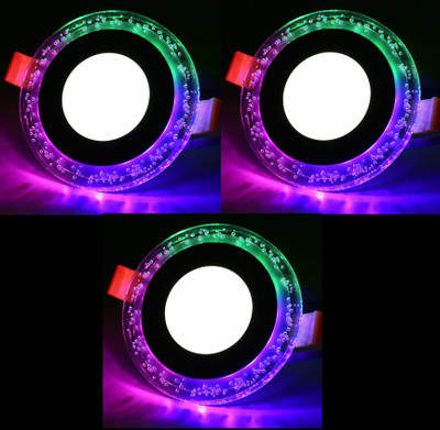 D'Mak 3+3 Watt Double Color Round Jelly LED Panel Light Side 4D Effect Light (White & PGB, Pack Of 3) Recessed Ceiling Light Ceiling Lamp(Multicolor)