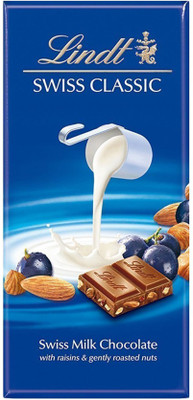 

Lindt Swiss Classic Milk Chocolate With Raisins & Gently Rosted Nuts 100gm - Combined with 2 Natural Yellow LED DIYA Bars(100 g)