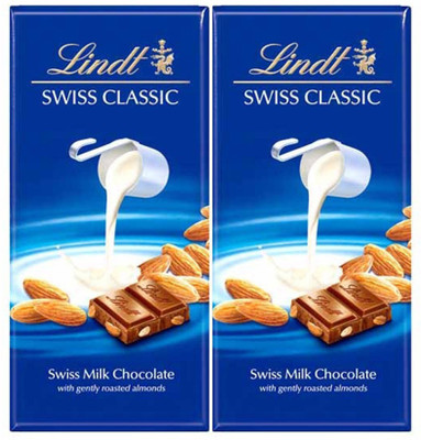 LINDT Swiss Classic Bar Chocolate, Almond, 100g (Pack of 2) Bars(2 x 100 g)
