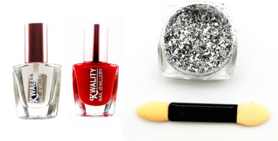 

Iris 7 Get the Glittery Look with Premium Quality Golden Flakes with Red Nail Polish & Top Coat at home - Perfect Gifting Pack of Nail Art for Girls and Women(Set of 3)