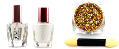 

Iris 7 Get the Trendy and Stylish Look with Premium Quality Golden Flakes with White Nail Polish & Top Coat Nail Art Accessory- Professional Series for Girls and Women(Set of 3)