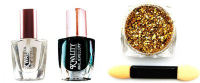 

Iris 7 Get a Stylish Look at Home with High-Quality Golden Flakes with Black Nail Polish & Top Coat - Perfect Anil Art Decoration Accessory for Girls and Women(Set of 3)