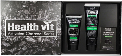 

HealthVit Activated Charcoal Series/Kit (face wash, peel of mask, soap for men and women)(Set of 3)