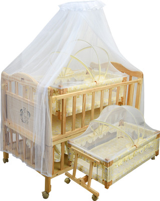 

Kiwi Wooden Crib or Cot with Swinging Cradle - Love Print(Multicolor)