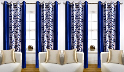 R Trendz 152 cm (5 ft) Polyester Semi Transparent Window Curtain (Pack Of 4)(Printed, Blue)