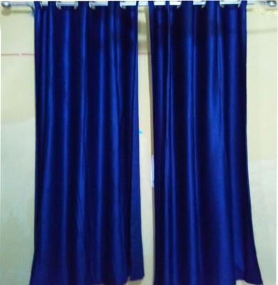 G S COLLECTIONS 272 cm (9 ft) Polyester Semi Transparent Long Door Curtain (Pack Of 2)(Solid, Navy Blue)