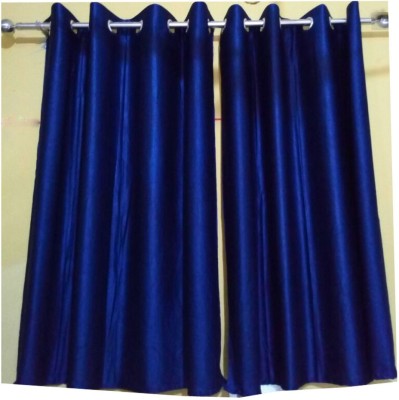 G S COLLECTIONS 152 cm (5 ft) Polyester Semi Transparent Window Curtain (Pack Of 2)(Solid, Navy Blue)