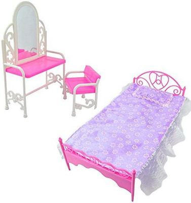 Life Vc Purple Plastic Mini Bed With Pillow And Hot Pink Table & Chair Set For Barbie Dolls Bedroom Furniture(Multicolor) available at flipkart for Rs.2051