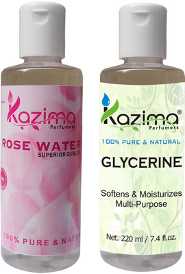 

KAZIMA Combo of Glycerin (220ML)+Rosewater (100ML) Ideal for Face, Skin lightening, Dark circles, Oily skin, Glowing skin, Wrinkle(320 ml)