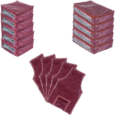 

Indi Bargain Solid Quilted wedding set pcs 15 Garment cover set(Maroon)