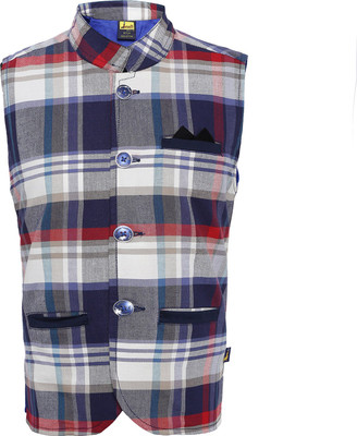 Seals Sleeveless Checkered Baby Boys Jacket, Navy