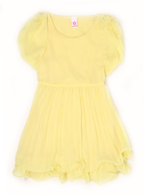 K.CO.89 Girls Midi/Knee Length Party Dress(Yellow, Fashion Sleeve)