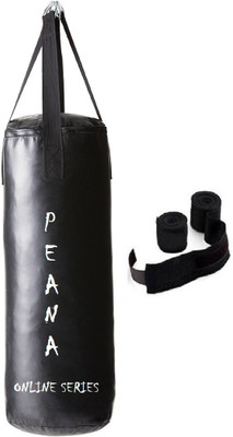 

PEANA Online Series 1.5 Feet Long, PU Material, Black Color, Unfilled with Hanging Straps and 9 Feet Long Black Color Hand Wraps Pair Boxing Kit