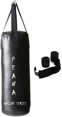 

PEANA Online Series 2.0 Feet Long, PU Material, Black Color, Unfilled with Hanging Straps and 9 Feet Long Black Color Hand Wraps Pair Boxing Kit