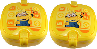 

Saamarth Impex Minnion Theme Printed Yellow Color Lunch Box 2 Compartment With 2 Spoon-Set Of 2 2 Containers Lunch Box(200 ml)