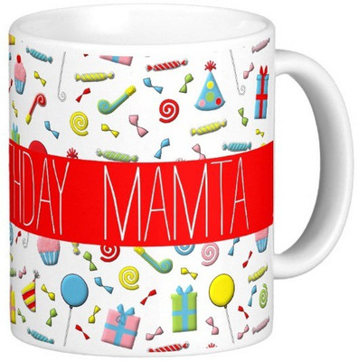 Exoctic Silver Happy Birthday MAMTA Ceramic Mug(300 ml), Multicolor