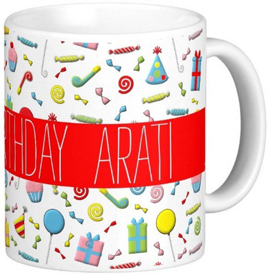 

Exoctic Silver Happy Birthday ARATI Ceramic Mug(300 ml), Multicolor