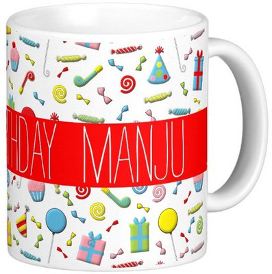 

Exoctic Silver Happy Birthday MANJU Ceramic Mug(300 ml), Multicolor
