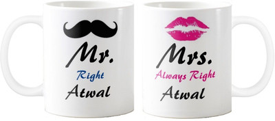 

Exoctic Silver Mrs. & Mr.Atwal -Anniversary Love Valentine 02 Ceramic Mug(325 ml, Pack of 2), Black;blue;pink