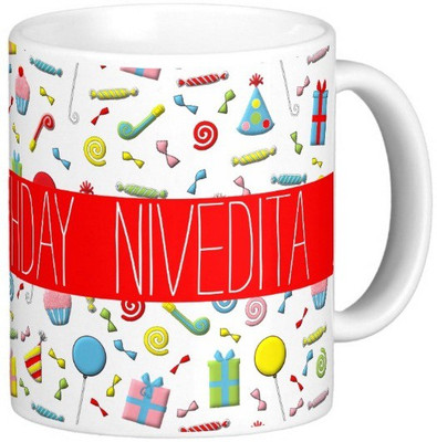 

Exoctic Silver Happy Birthday NIVEDITA Ceramic Mug(300 ml), Multicolor