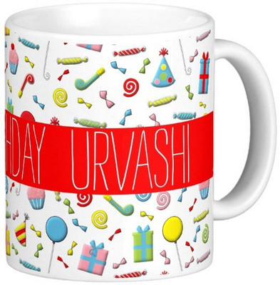

Exoctic Silver Happy Birthday URVASHI Ceramic Mug(300 ml), Multicolor