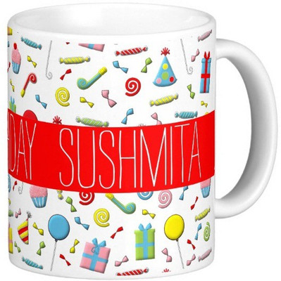 

Exoctic Silver Happy Birthday SUSHMITA Ceramic Mug(300 ml), Multicolor