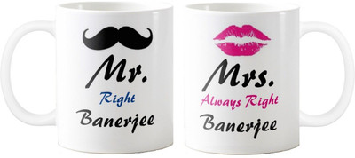 

Exoctic Silver Mrs. & Mr.Banerjee -Anniversary Love Valentine 02 Ceramic Mug(325 ml, Pack of 2), Black;blue;pink