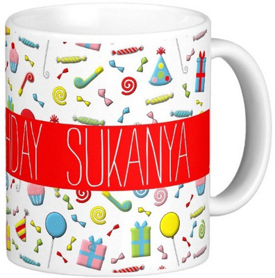 

Exoctic Silver Happy Birthday SUKANYA Ceramic Mug(300 ml), Multicolor