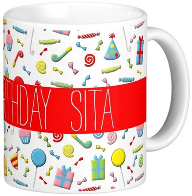 

Exoctic Silver Happy Birthday SITA Ceramic Mug(300 ml), Multicolor