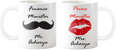 

Exoctic Silver Anniversary Mrs.n Mr.ACHARYA Couple Gift Sl04 Ceramic Mug(330 ml, Pack of 2), Black;red