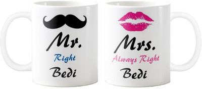 

Exoctic Silver Mrs. & Mr.Bedi -Anniversary Love Valentine 02 Ceramic Mug(325 ml, Pack of 2), Multicolor