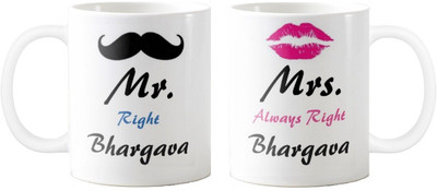 

Exoctic Silver Mrs. & Mr.Bhargava -Anniversary Love Valentine 02 Ceramic Mug(325 ml, Pack of 2), Multicolor