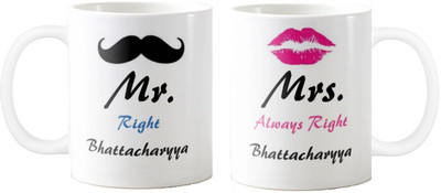 

Exoctic Silver Mrs. & Mr.Bhattacharyya -Anniversary Love Valentine 02 Ceramic Mug(325 ml, Pack of 2), Multicolor