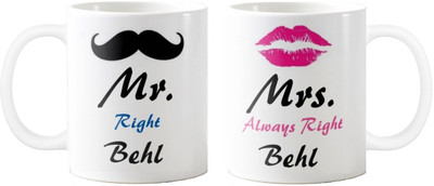 

Exoctic Silver Mrs. & Mr.Behl -Anniversary Love Valentine 02 Ceramic Mug(325 ml, Pack of 2), Multicolor