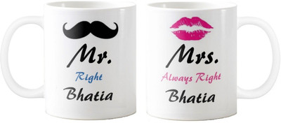 

Exoctic Silver Mrs. & Mr.Bhatia -Anniversary Love Valentine 02 Ceramic Mug(325 ml, Pack of 2), Multicolor